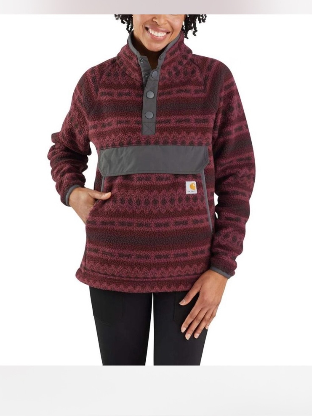 Carhartt women’s Maroon Patterned Crewneck Fleece Pullover